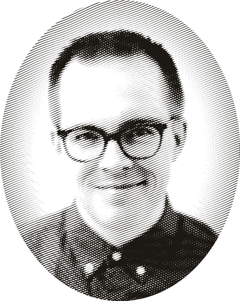 Engraved portrait of Trevor McKendrick